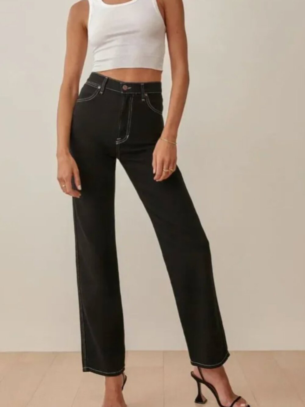 Reformation Cowboy high rise straight Black Women's Contrast Stitching 25